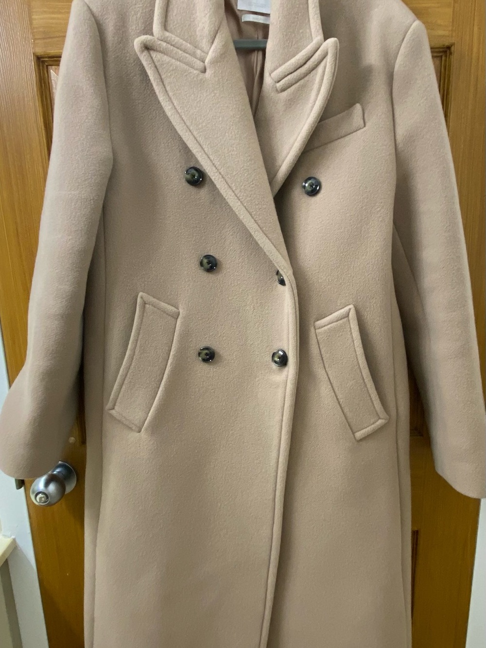 Mango Double-Breasted Italian Wool Coat - Beige